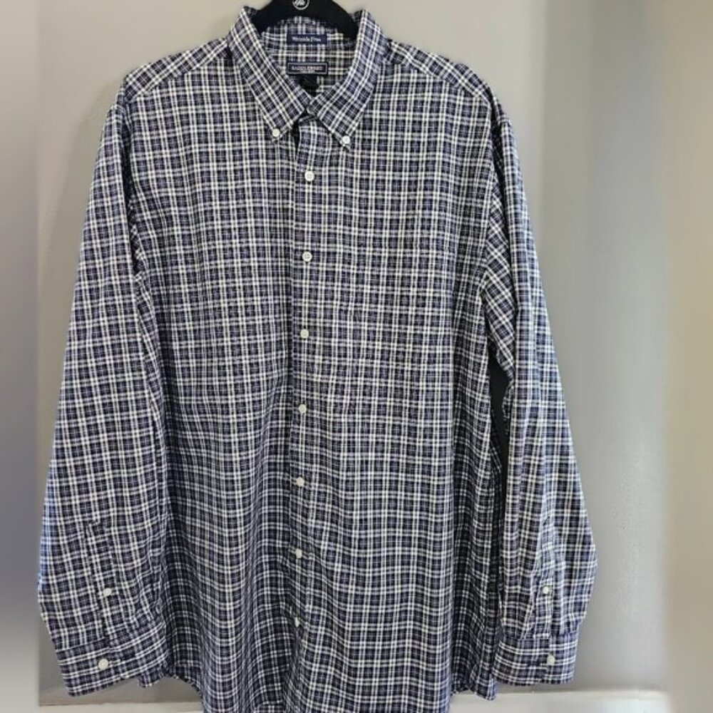 Saddlebred Tall Man Wrinkle Free Blue Plaid Long Sleeve Shirt